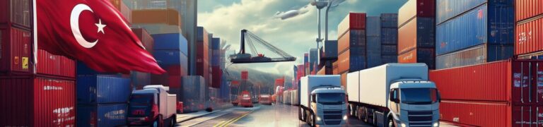 Turkish logistics hub with red shipping containers, freight trucks, cranes, and the Turkish flag — symbolising Staspack’s procurement and supply chain operations in Turkey. Highlights Staspack’s on-the-ground presence, supplier partnerships, and international delivery expertise.