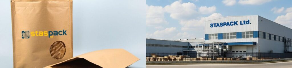 Staspack Ltd eco-packaging and modern UK warehouse facility – showcasing sustainable packaging and product solutions and international logistics capabilities.